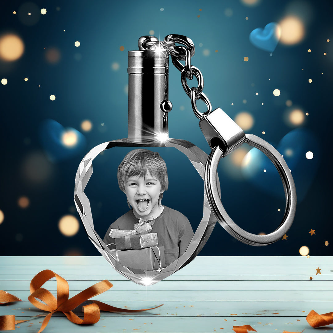 Birthday 3D Crystal Photo Heart Keychain