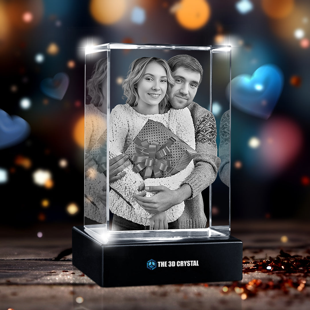 Custom 3D Crystal Cube Photo Frame with LED Lights – Anniversary Gift