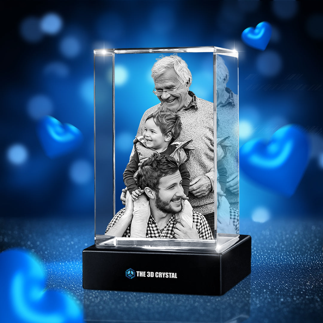 Custom 3D Crystal Cube Photo Frame with LED Lights – Father's Day
