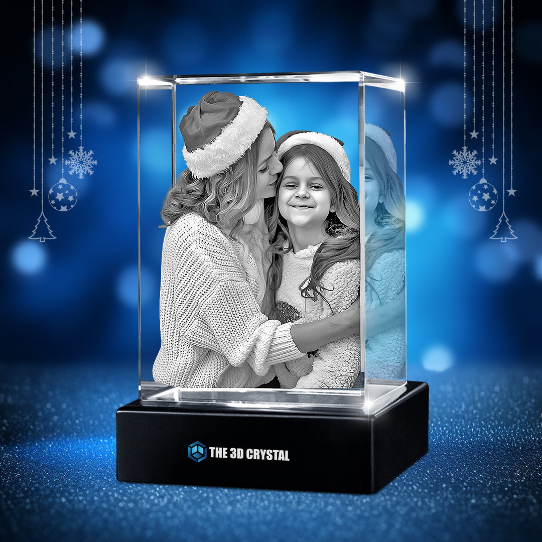 Custom 3D Crystal Cube Photo Frame with LED Lights – Christmas Gift