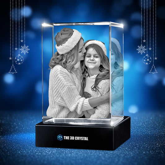 Custom 3D Crystal Cube Photo Frame with LED Lights – Christmas Gift