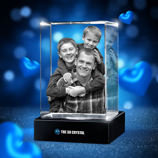 Custom 3D Crystal Cube Photo Frame with LED Lights – Father's Day