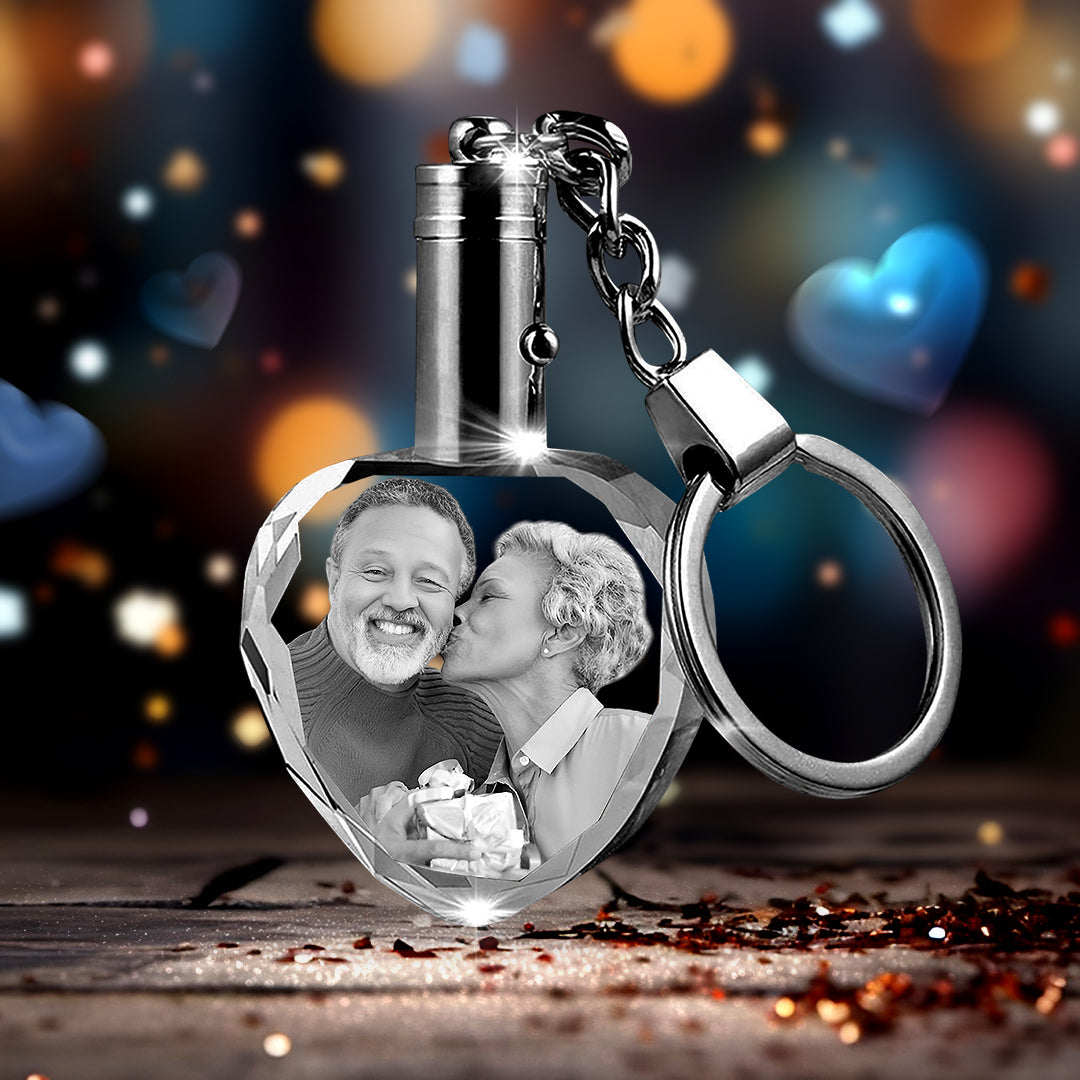 Custom Crystal Photo Keychain with LED Light - Anniversary Day