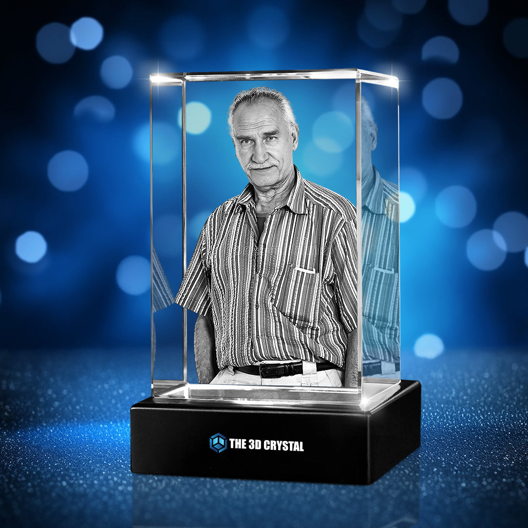 Custom 3D Crystal Cube Photo Frame with LED Lights – Memorial