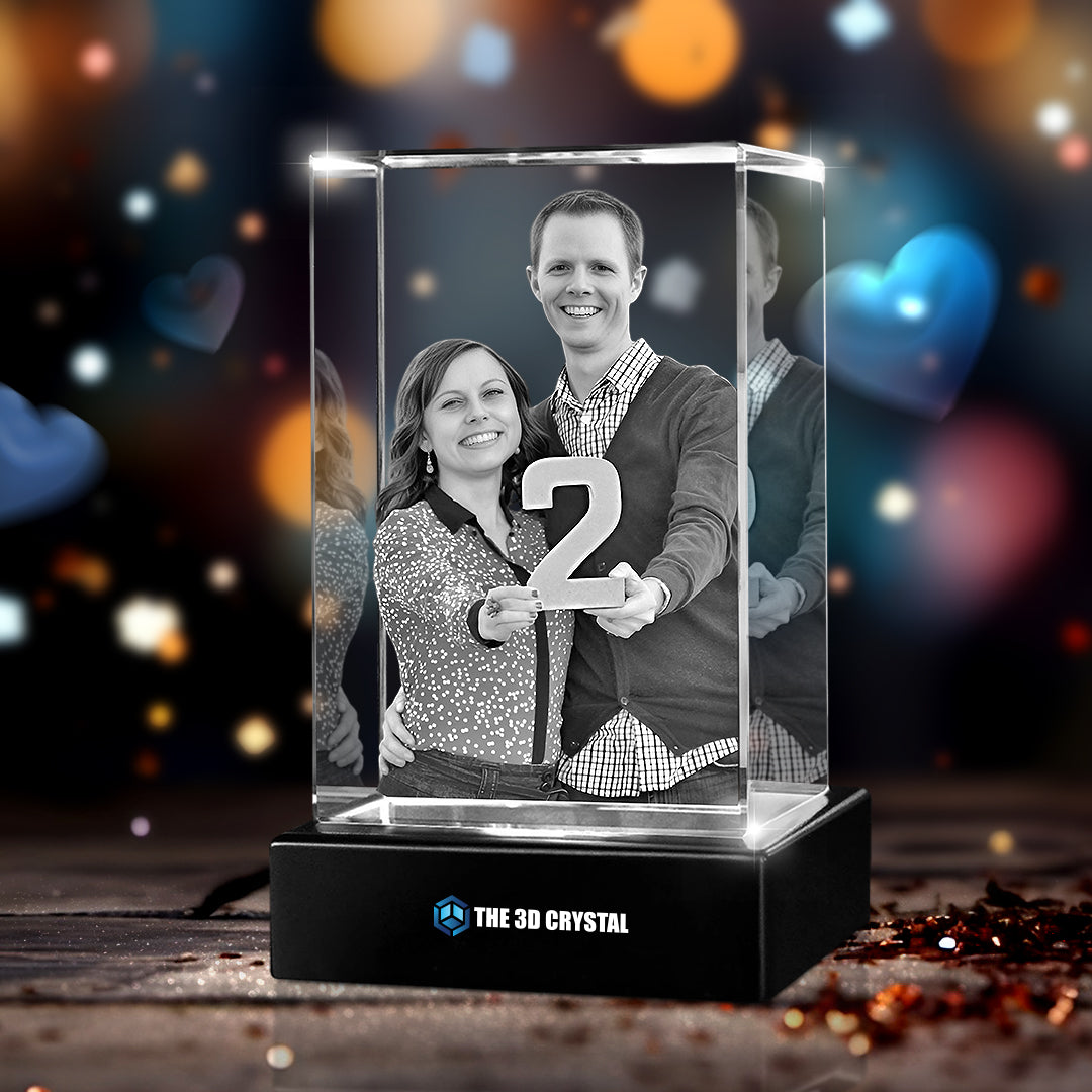 Custom 3D Crystal Cube Photo Frame with LED Lights – Anniversary Gift