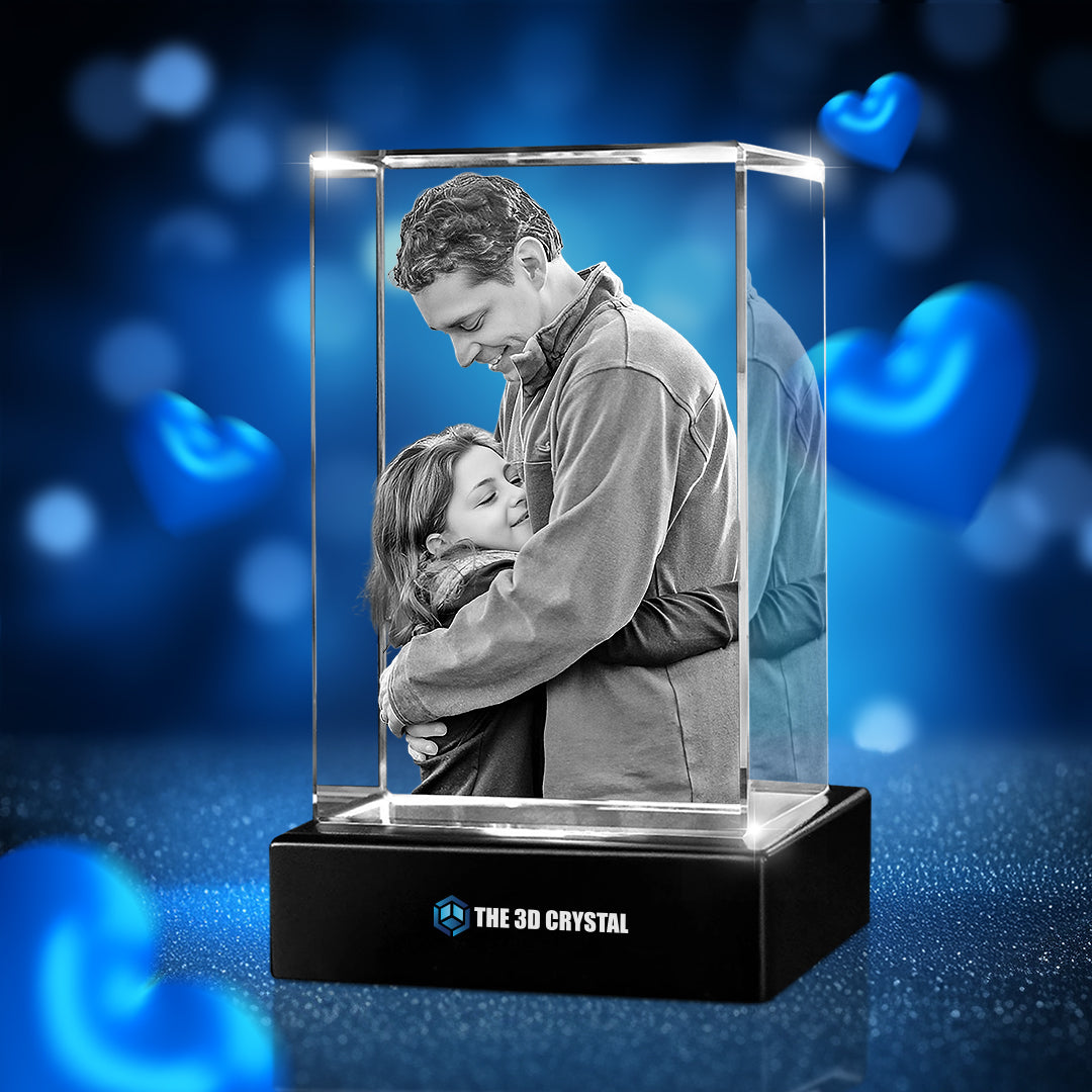Custom 3D Crystal Cube Photo Frame with LED Lights – Father's Day