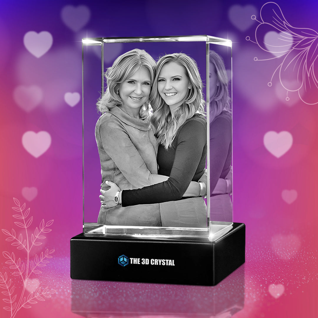 Custom 3D Crystal Cube Photo Frame with LED Lights – Mother's Day
