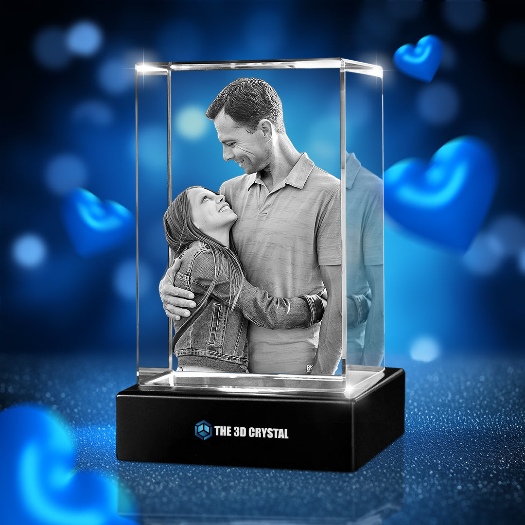 Custom 3D Crystal Cube Photo Frame with LED Lights – Father's Day