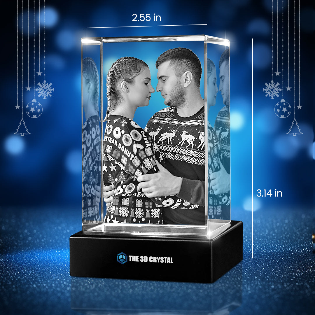 Custom 3D Crystal Cube Photo Frame with LED Lights – Christmas Gift