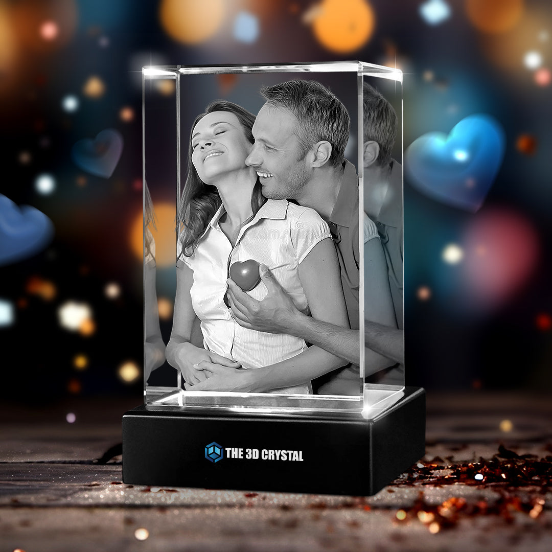 Custom 3D Crystal Cube Photo Frame with LED Lights – Anniversary Gift