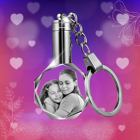 Custom 3D Crystal Photo Rectangle Keychain – Mother's LED Light Gift
