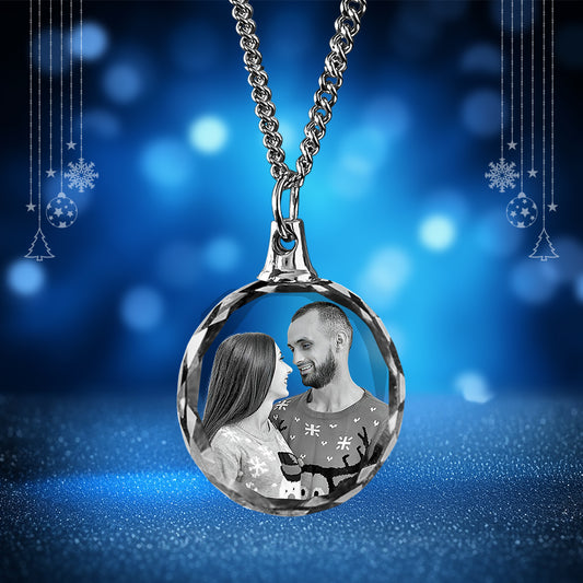 Christmas 3D Crystal Round Necklace – Custom Gift for Women, Men