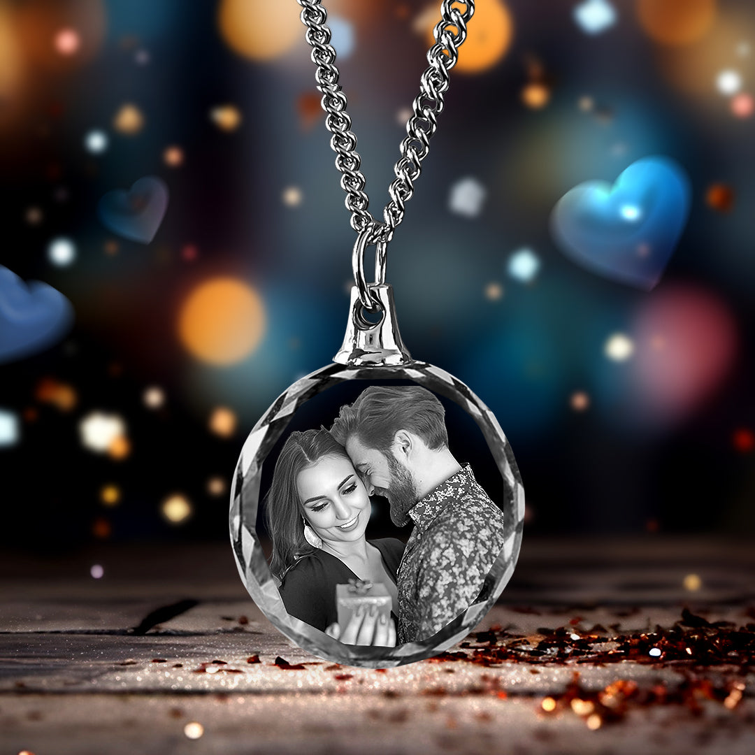 Anniversary Day 3D Crystal Round Necklace – Custom Gift for Women, Men