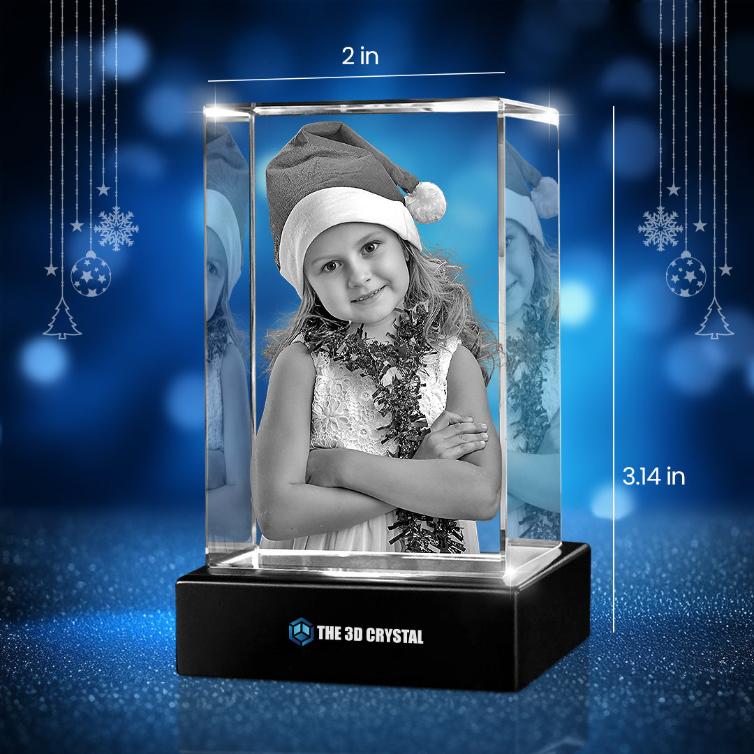 Custom 3D Crystal Cube Photo Frame with LED Lights – Christmas Gift