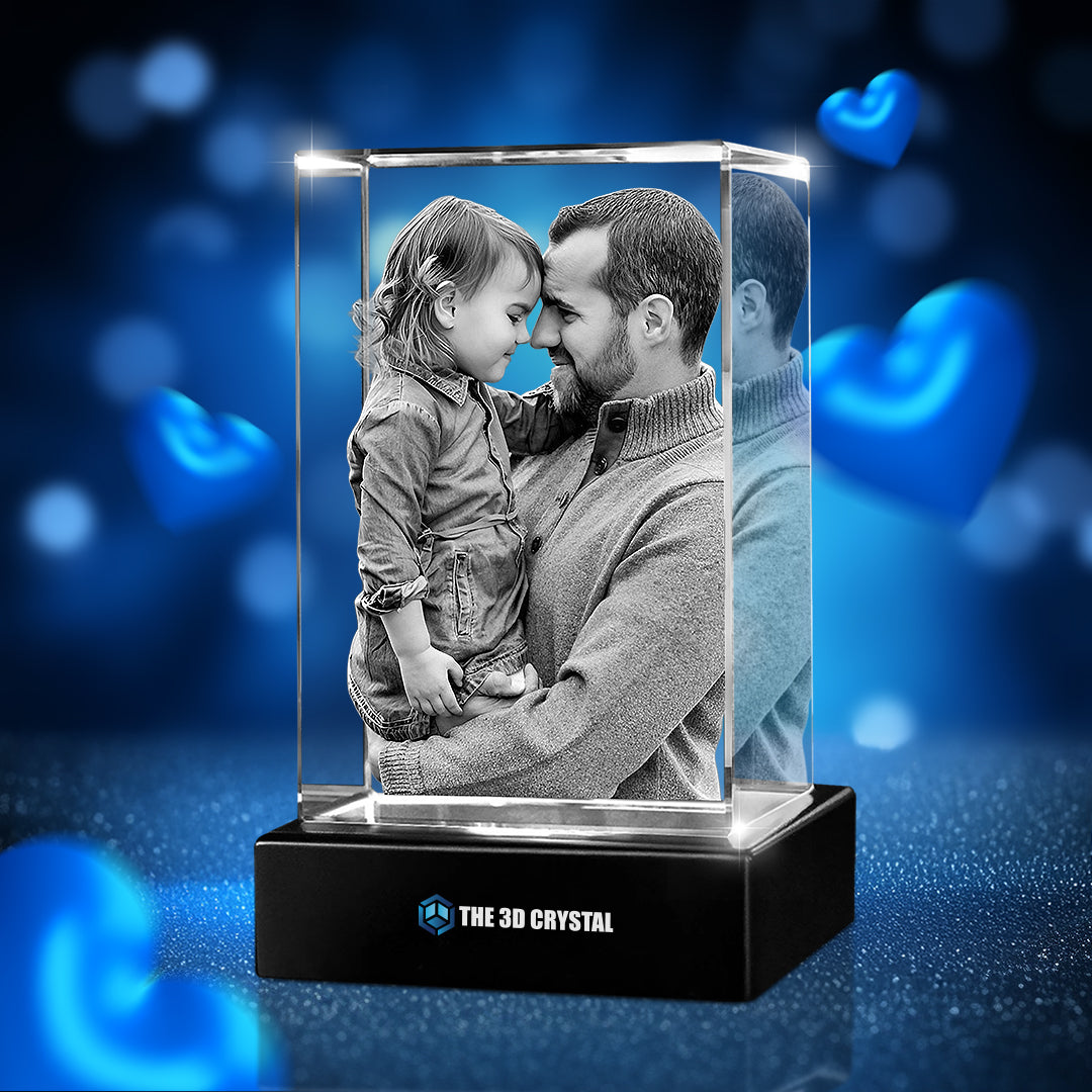 Custom 3D Crystal Cube Photo Frame with LED Lights – Father's Day