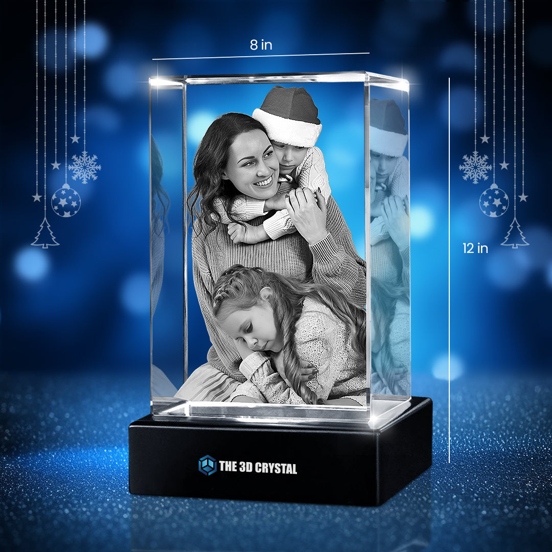 Custom 3D Crystal Cube Photo Frame with LED Lights – Christmas Gift
