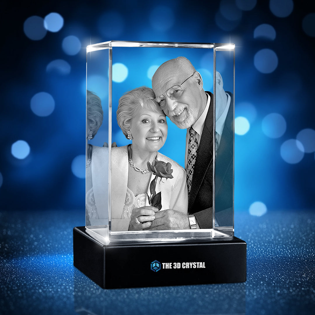 Custom 3D Crystal Cube Photo Frame with LED Lights – Memorial