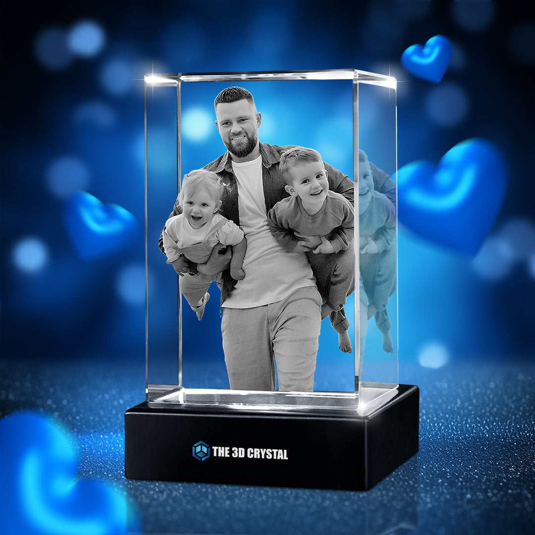 Custom 3D Crystal Cube Photo Frame with LED Lights – Father's Day