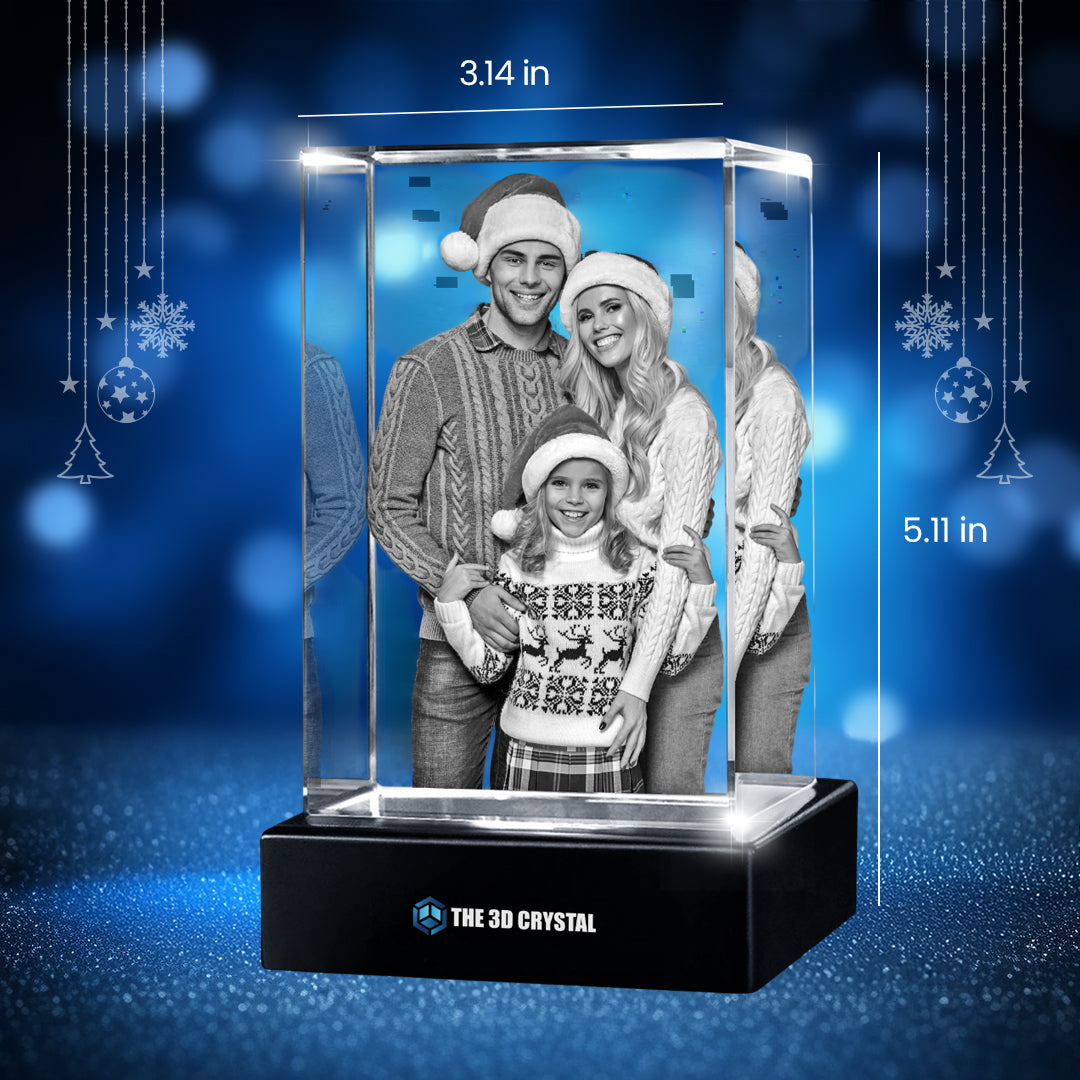 Custom 3D Crystal Cube Photo Frame with LED Lights – Christmas Gift