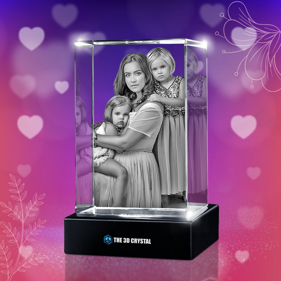 Custom 3D Crystal Cube Photo Frame with LED Lights – Mother's Day