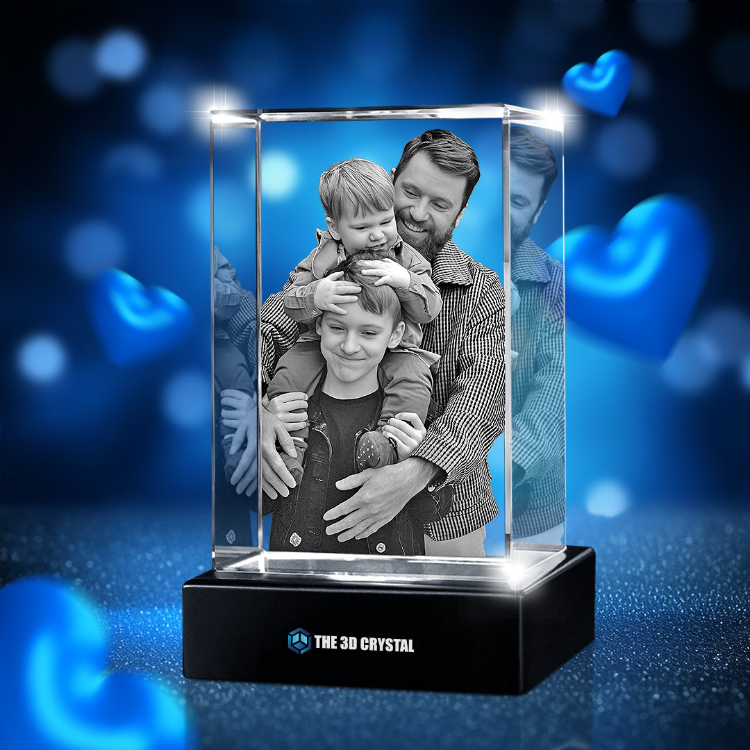 Custom 3D Crystal Cube Photo Frame with LED Lights – Father's Day