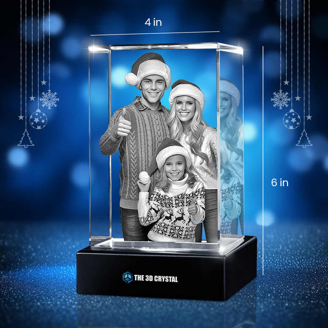 Custom 3D Crystal Cube Photo Frame with LED Lights – Christmas Gift