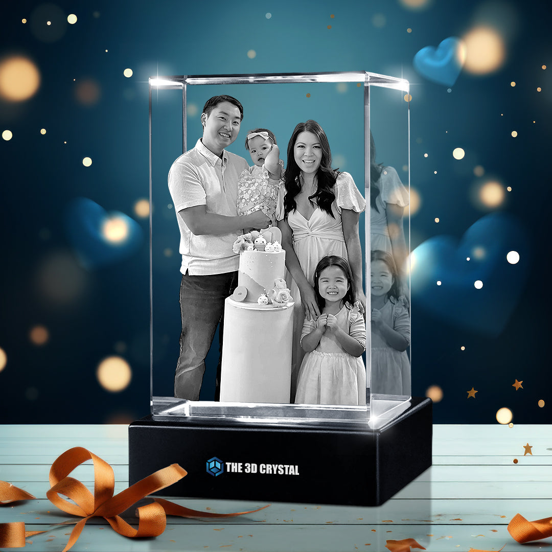 Custom 3D Crystal Cube Photo Frame with LED Lights – Birthday Gift
