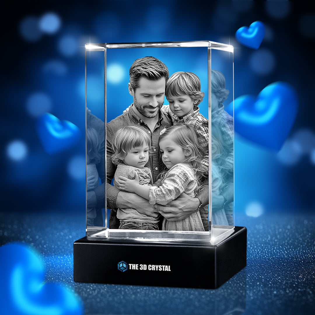 Custom 3D Crystal Cube Photo Frame with LED Lights – Father's Day