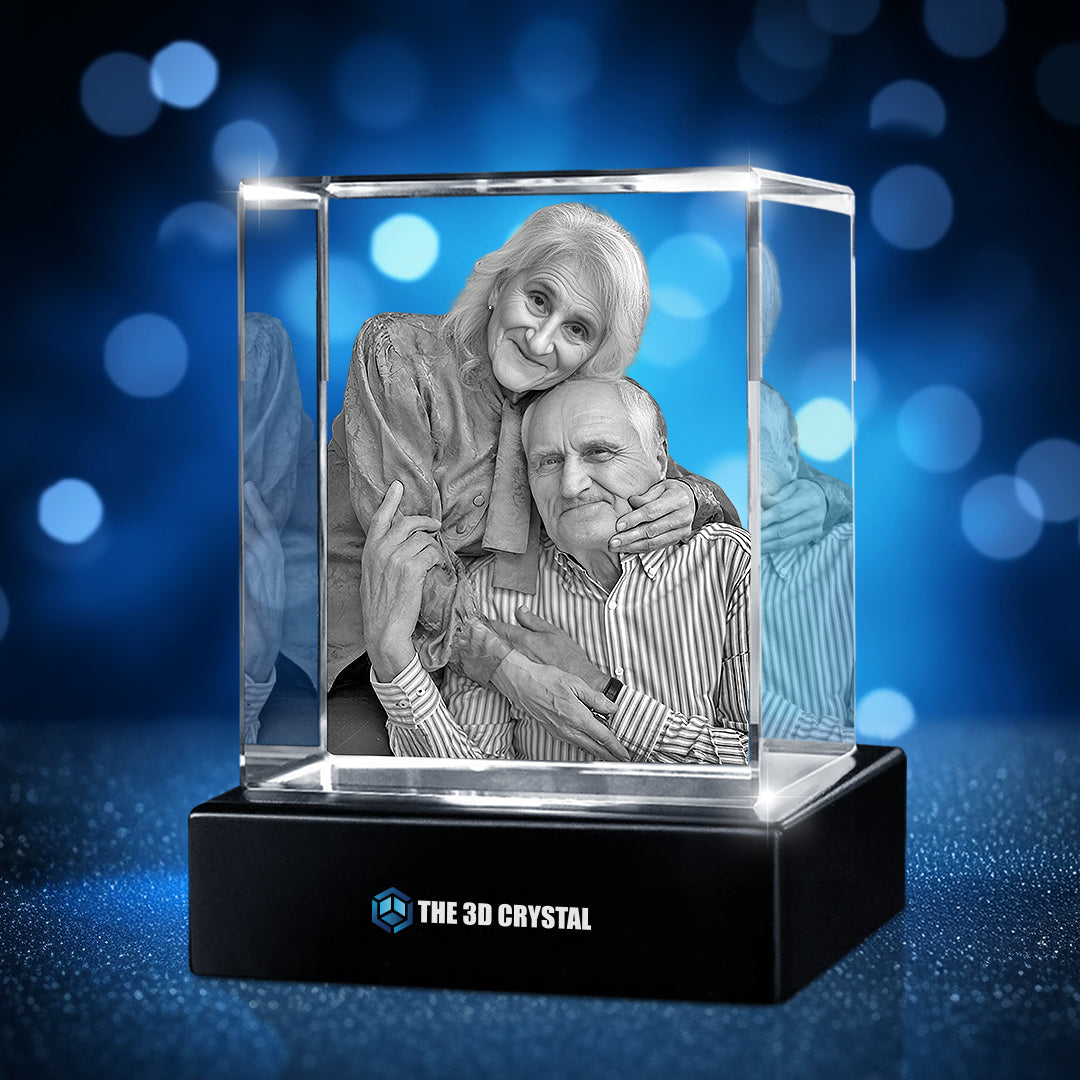 Custom 3D Crystal Cube Photo Frame with LED Lights – Memorial
