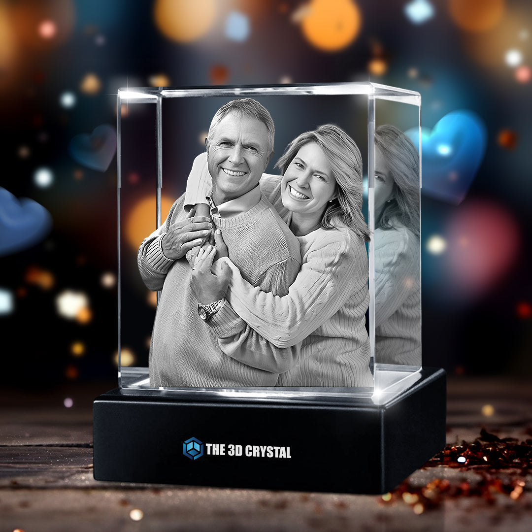 Custom 3D Crystal Cube Photo Frame with LED Lights – Anniversary Gift