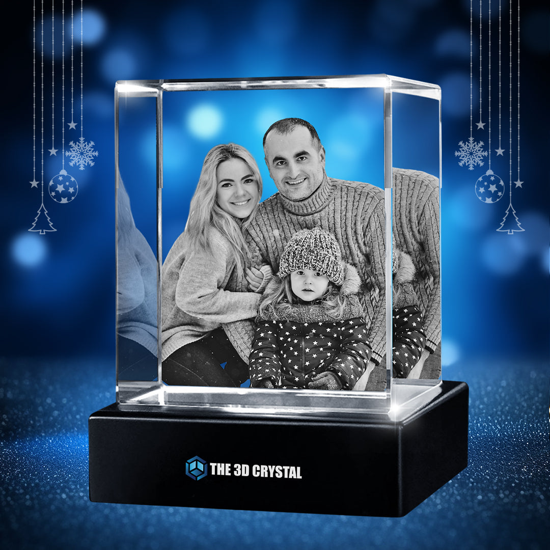 Custom 3D Crystal Cube Photo Frame with LED Lights – Christmas Gift