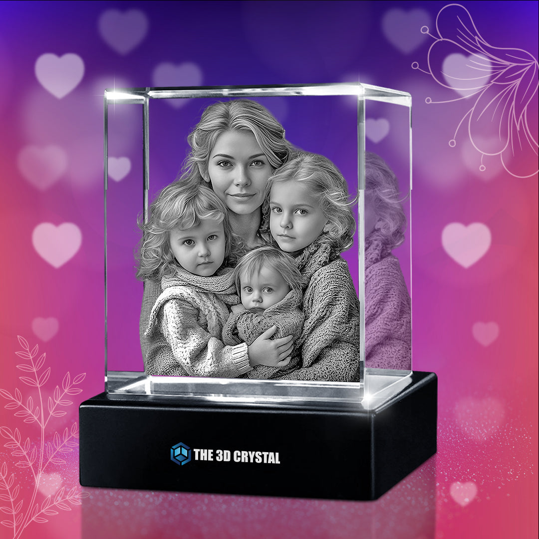 Custom 3D Crystal Cube Photo Frame with LED Lights – Mother's Day