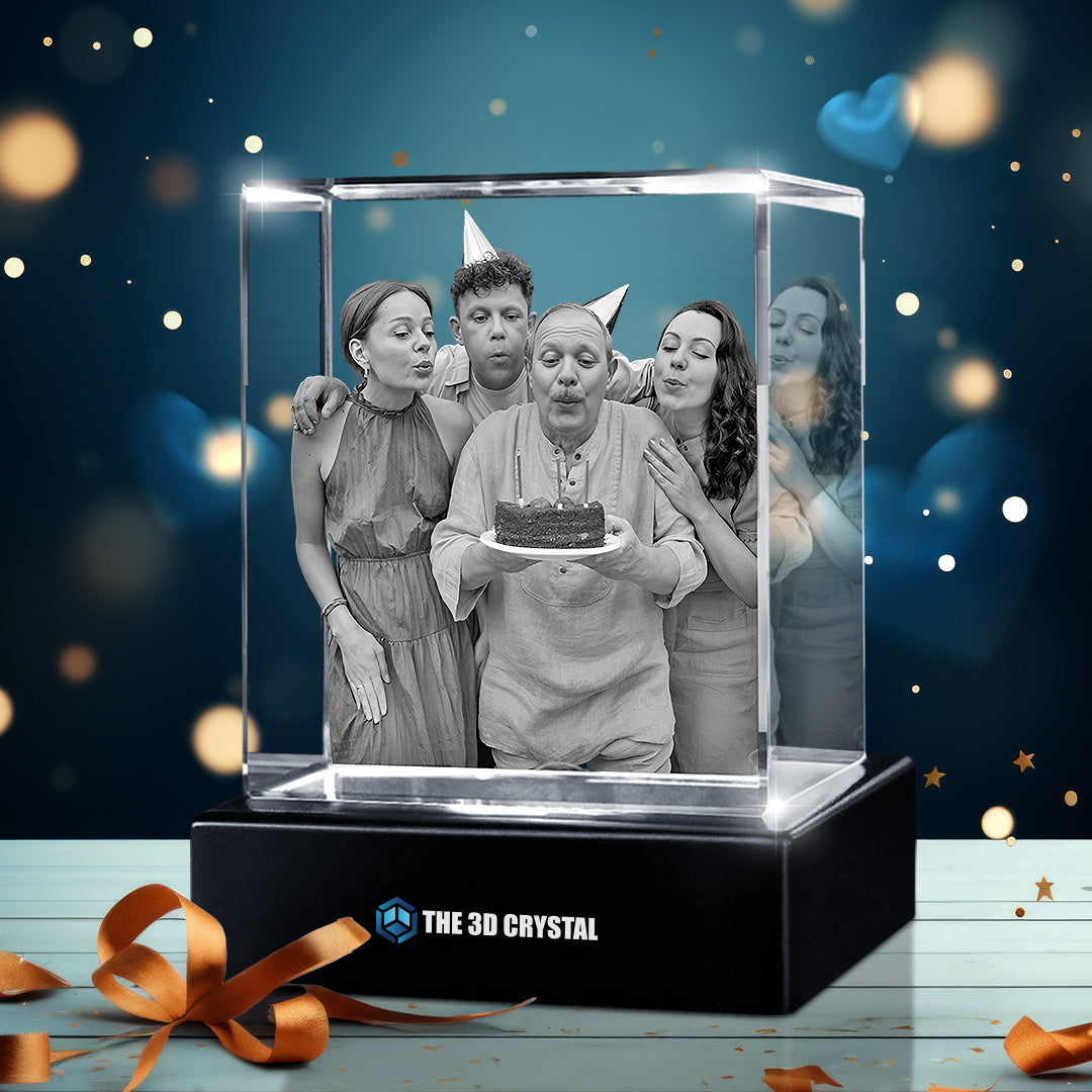 Custom 3D Crystal Cube Photo Frame with LED Lights – Birthday Gift