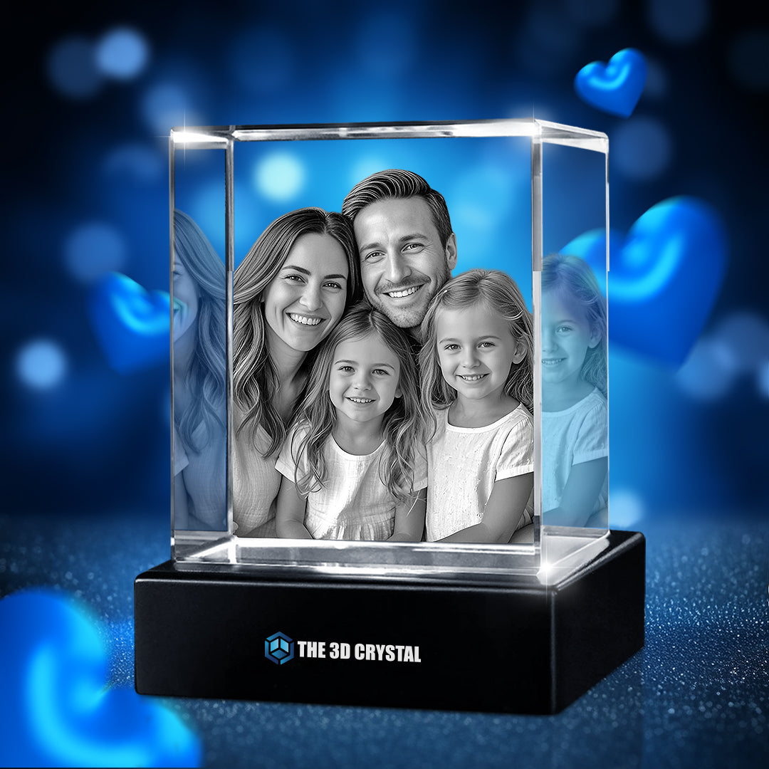 Custom 3D Crystal Cube Photo Frame with LED Lights – Father's Day