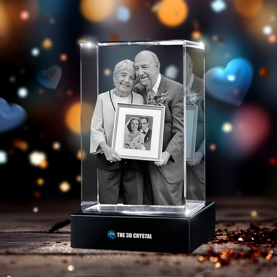Custom 3D Crystal Cube Photo Frame with LED Lights – Anniversary Gift